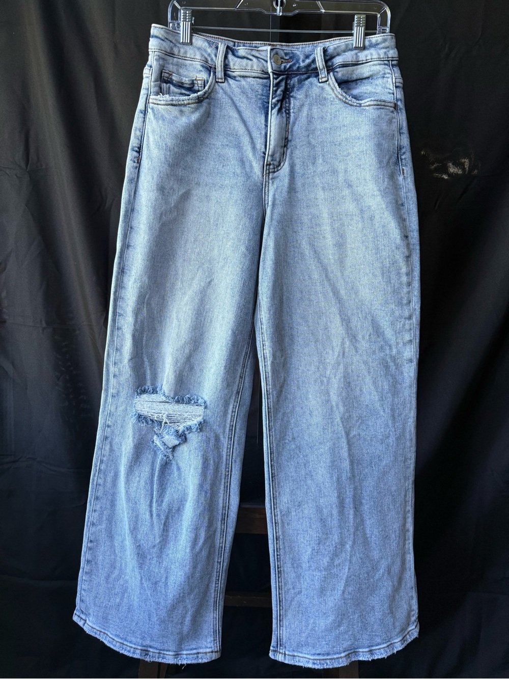 Light Blue Wide-Leg Distressed Jeans for Women